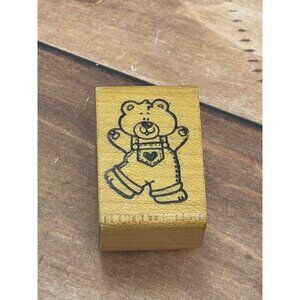 HTF STAMPETTES WOOD MOUNTED RUBBER STAMP DANCING TEDDY BEAR WITH HEART